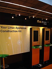 SUSE Studio demonstration booth at Solutions Linux 2009 show in Paris SUSE Studio booth at Solutions Linux 2009.jpg