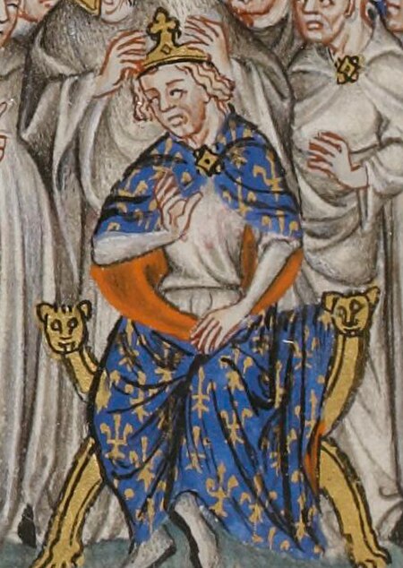 Contemporary miniature depicting the coronation of Philip V, from the Grandes Chroniques de France