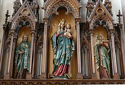 Statue de la Vierge à l'enfant entourée de St-Joachim et de Ste-Anne