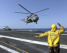 An 820 NAS Sea King HAS.6 landing on USS Enterprise, in 1996. Sea King 820 Sqn landing USS Enterprise 1996.JPEG