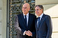 Secretary Blinken with Greek Foreign Minister Nikos Dendias in Athens, Greece, February 2023