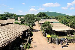 The village, viewed from the south gate (2021)