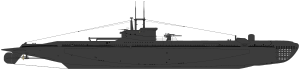 Silhouette of INS "Tanin" Shadowgraph S british class groupe III mod submarine.svg