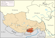 Localizzazione della prefettura di Shannan nella Regione Autonoma del Tibet