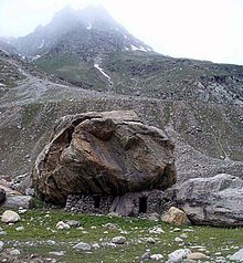 Shepherds' rock shelter in Lahaul, India Shepherds' rock shelter, Lahaul.jpg