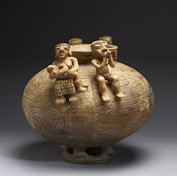 Olla with annular base and modeled figures; 500-1550; ceramic yellow-ware; height: 28.6 cm (11.2 in); width: 31.8 cm (12.5 in); Walters Art Museum (Baltimore, USA)