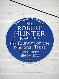 Sir ROBERT HUNTER 1844-1913 Co-founder of the National Trust lived here 1869-1872.jpg