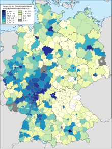 Distribution of Somali citizens in Germany (2021) Somali population relative to total Somali population in Germany 2021.svg