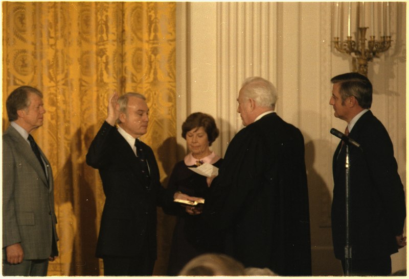 File:Swearing-in ceremony for William Miller, Chairman of the Federal Reserve System. - NARA - 178289.tif