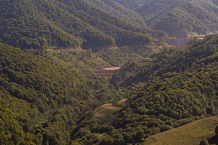 Location of waste rock storage (center) at Teghut (village) Copper-Molybdenum Mine in Armenia's northern Lori province.