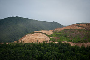 Destruction of the old-growth forest to make way for the open-pit copper and molybdenum mine at Teghut Teghut Strip Mining Forest Destruction by Vallex Corp in Armenia.jpg