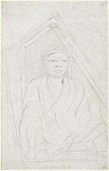 A drawing of Probasso by William Westall onboard Matthew Flinders' ship the Investigator The English Company's Islands, Probasso, a Malay chief.jpg