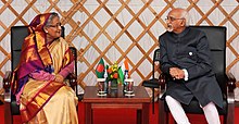 Sheikh Hasina in a bilateral meeting with Indian Vice-President Hamid Ansari during the 11th ASEM summit in Ulaanbaatar, Mongolia. The Vice President, Shri M. Hamid Ansari in a bilateral meeting with the Prime Minister of Bangladesh, Ms. Sheikh Hasina, on the sidelines of the 11th ASEM Summit, in Ulaanbaatar, Mongolia on July 16, 2016 (1).jpg