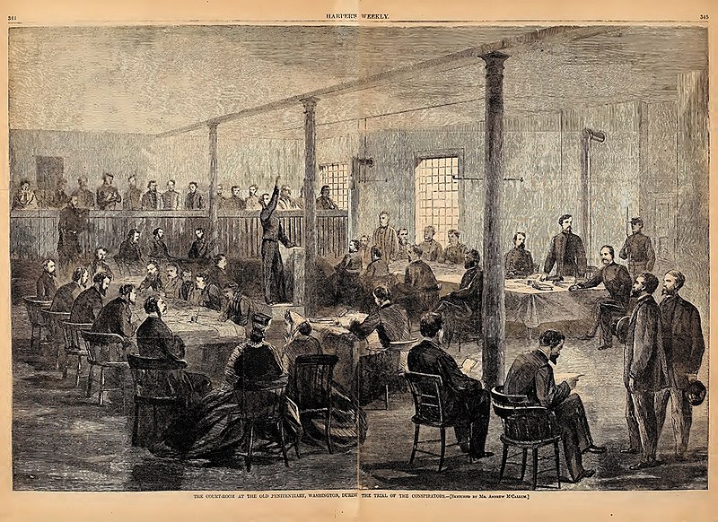 File:The court-room at the Old Penetentiary, Washington, during the Trial of the conspirators - Harper's Weekly, 1865.jpg