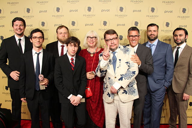 The crew of Adventure Time at the 74th Annual Peabody Awards in 2014 (From left to right: Kent Osborne, Tom Herpich, Pendleton Ward, Pat McHale, Betty