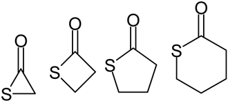 a-, b-, g-, and d-lactones (left to right) Thiolactone types.png