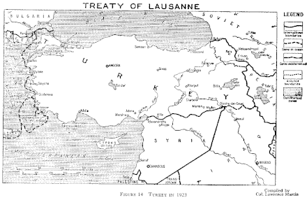 Turkish borders according to the Treaty of Lausanne, 1923
