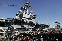 Guests and U.S. Navy personnel at the commissioning ceremony on 10 January 2009 USS George H. W. Bush 2.jpg