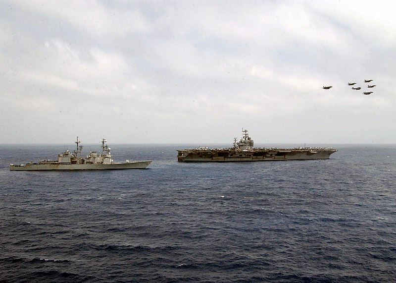 File:US Navy 030423-N-3235P-509 The nuclear powered aircraft carrier USS Harry S. Truman (CVN 75) and guided missile cruiser USS San Jacinto (CG 56) underway in the Eastern Mediterranean Sea.jpg
