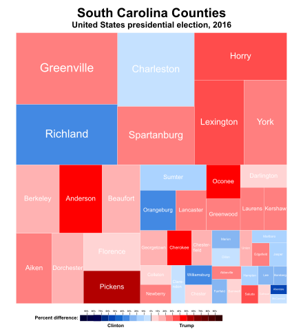 Treemap of the popular vote by county, 2016 presidential election