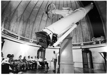 The 26 inch (66 cm) aperture telescope, with which Asaph Hall discovered the moons of Mars in 1877; the telescope is shown here at its new location. Usno-telescope-equalized-1.png