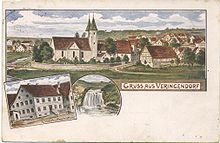 Postkarte mit St. Michaelskirche in Veringendorf, 1914