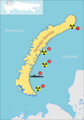 Karte der verklappten Reaktoren in der Region um Nowaja Semlja