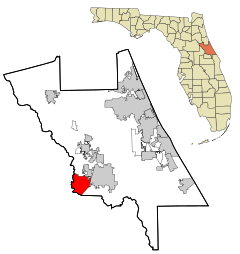 Volusia County Florida Beépített és be nem épített területek De Bary Highlighted.svg