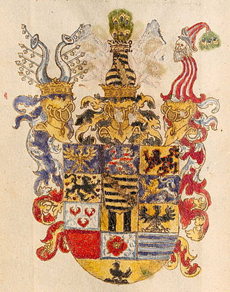 Arms of Friedrich Wilhelm I, Duke of Saxe-Weimar. Wappen 1594 BSB cod icon 326 032 crop.jpg