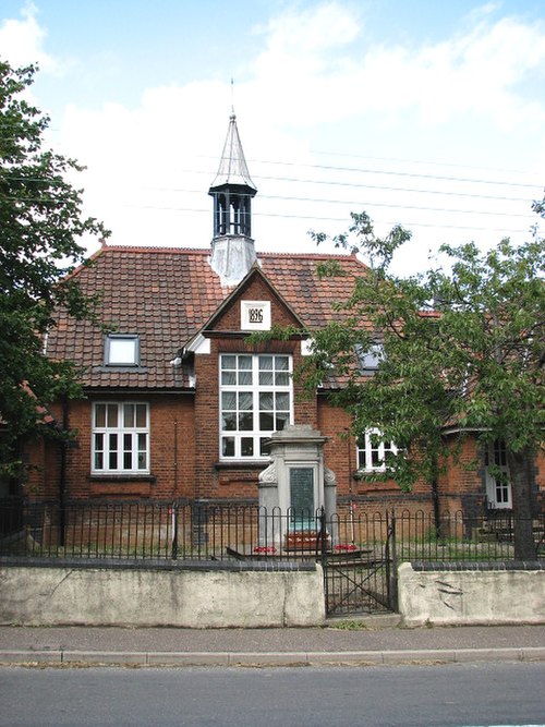 The war memorial and the former elementary school