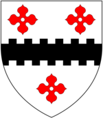 Arms of "Wibbery of Wibbery" (Pole): Argent, a fess embattled counter-embattled sable between three caterfoils gules WibberyArms.png