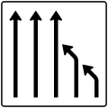 Zeichen 531–16 Einengungstafel – ohne Gegenverkehr – Einzug rechts, von 5 auf 3 Fahrstreifen