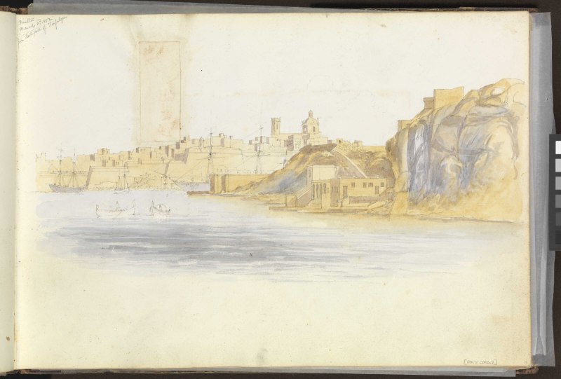 File:(Recto) Malta 1852, from the stern port of Trafalgar; (Verso) Moses and the Golden Calf (copy of a painting?) RMG PZ0862-001.tiff