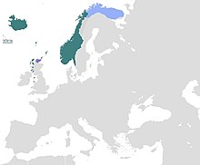 ממלכת נורווגיה בשנת 1293. בטורקיז: ממלכת נורווגיה. בסגול: ואסלים של ממלכת נורווגיה. בתכלת אזורי מס של ממלכת נורווגיה.