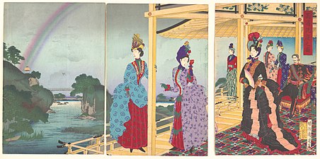 Traditional en in fancier buildings often have low railings,※ for leaning on while sitting on the en. Westernization of clothing made sitting on the floor difficult; modern en often have standing-height railings