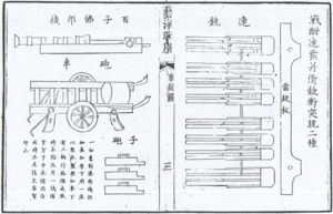 《车铳图》中记载的“百子佛郎机”及其炮车与子炮（左半页）