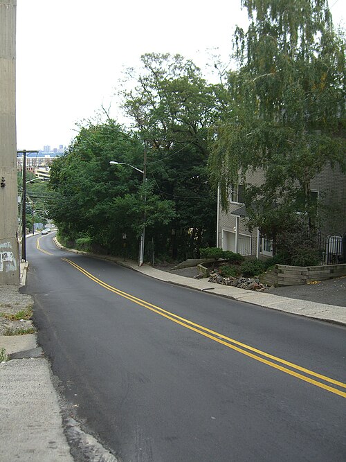 Bull's Ferry Road travels from Boulevard East atop the cliffs to the waterfront.