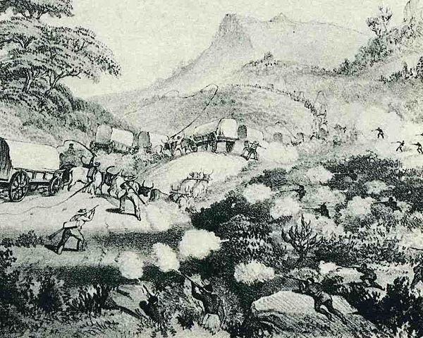 Shoot-out between Xhosa and long, slow-moving British army column.