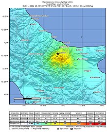 モリーゼ地震の震度分布図