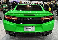 The original rear for the Camaro LT in Krypton Green with aftermarket black decals and taillight tint