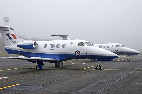 An Embraer Phenom 100, operated by No. 45 Squadron's based at RAF Cranwell