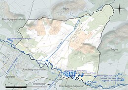 Carte en couleur présentant le réseau hydrographique de la commune