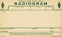 ARRL radiogram delivery postcard, c. 1925 ARRL Radiogram front.jpg