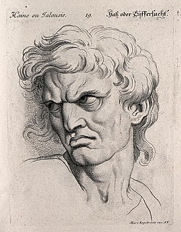 A man glowering, expressing hatred or jealousy. Engraving by Wellcome V0009360.jpg