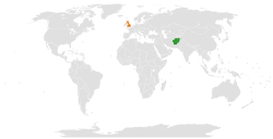Карта, показваща местоположенията на Афганистан и Обединеното кралство