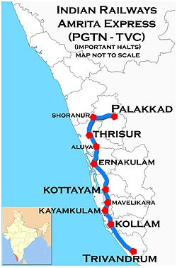 Amritha Express (Palakkad - Trivandrum) Mapa trasy.jpg