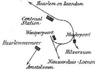 Ligging van de stations in Amsterdam in 1936.