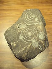 Cup and ring marks survive in large numbers from Scotland and have been suggested to have a variety of meanings Ancient cup and ring stone, Kelvingrove Museum, Glasgow - DSC06245.JPG