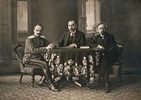 Delegates Major General Ivan Lukov, Andrey Lyapchev and Simeon Radev of Bulgaria at the signing of the Armistice of Salonica. Andrey Lyapchev Ivan Lukov Simeon Radev.jpg