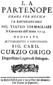 English: Anonymous - La Partenope - title page of the libretto - Bologna 1719